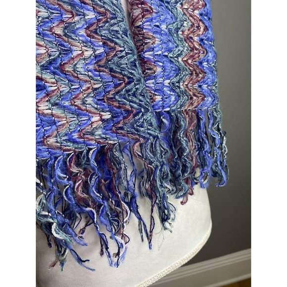 Missoni Chevron Wool Mohair Metallic Fringe Scarf - Picture 4 of 8